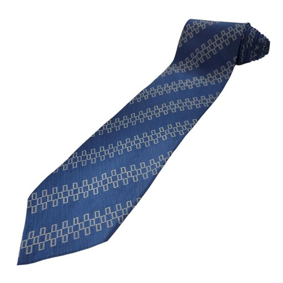 GIORGIO ARMANI Men's 100% Silk Necktie‎ ITALY Designer Geometric Blue/Tan - Picture 1 of 7